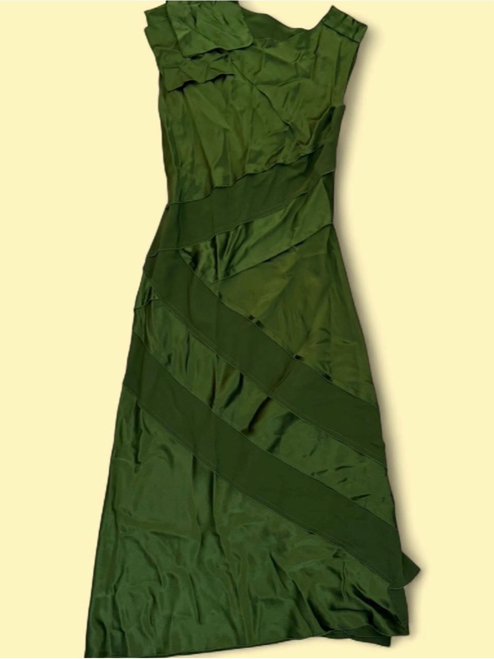 Vintage Alberta Ferretti Olive Green Sleeveless Panel Midi Dress